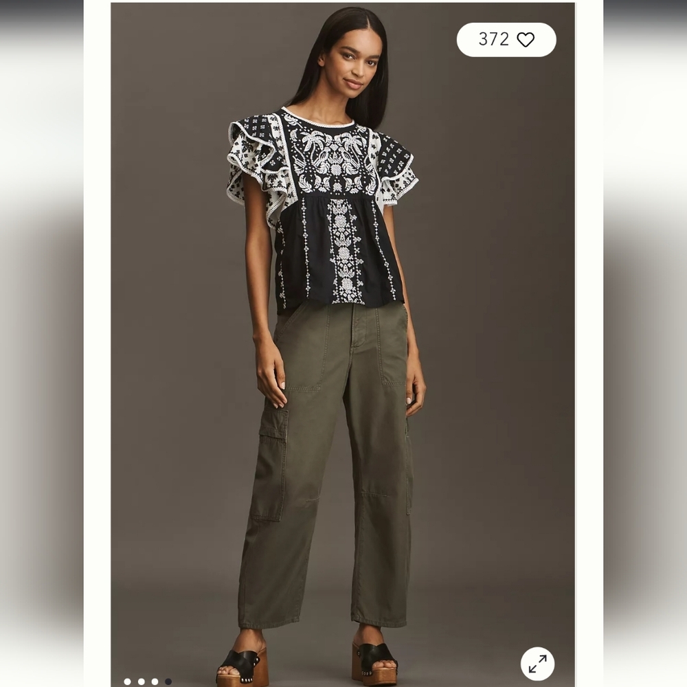 Free People Black and White Embroidered Blouse - Picture 5 of 5